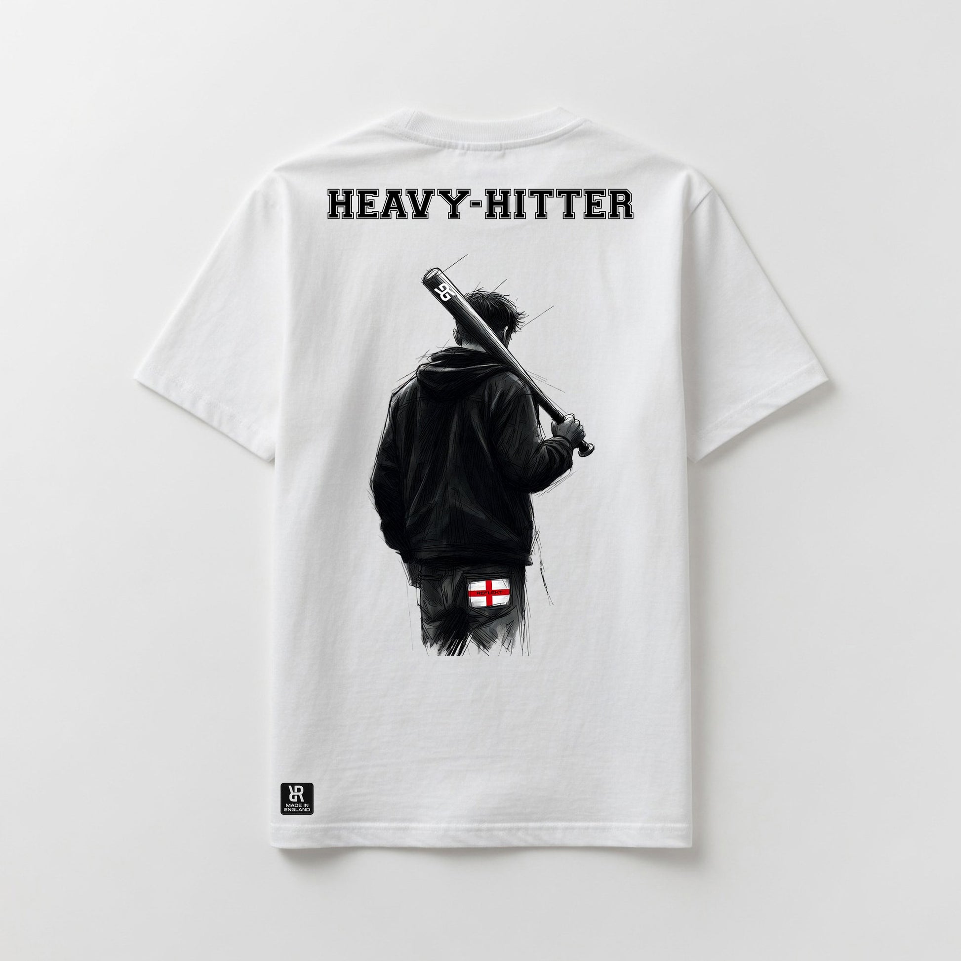 White t-shirt with graphic design and text on a white background
