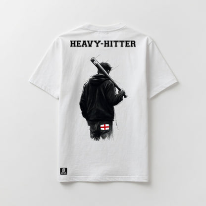 White t-shirt with graphic design and text on a white background
