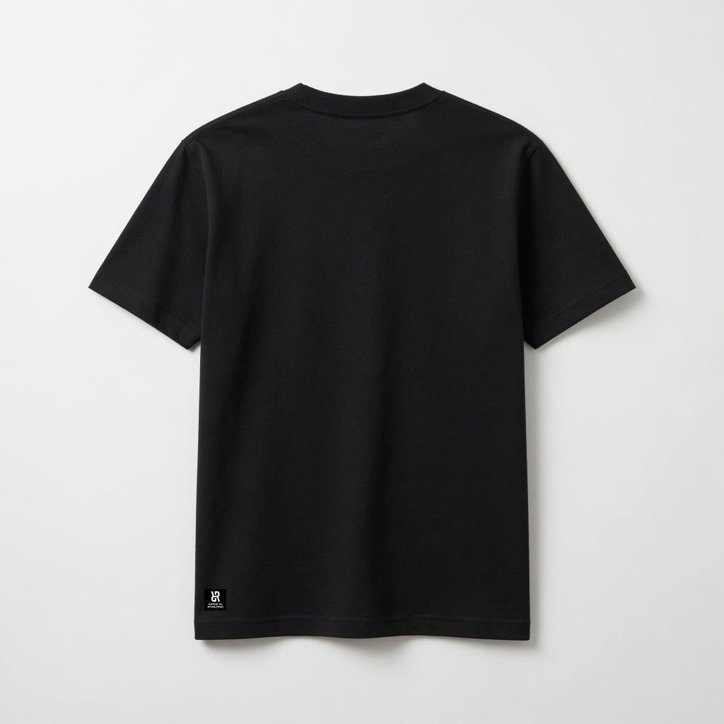 Black t-shirt on a white background