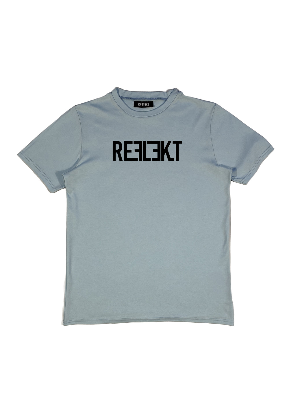 Sky‑coloured REFLEKT Heritage T‑shirt with bold black front branding and classic crew neckline.